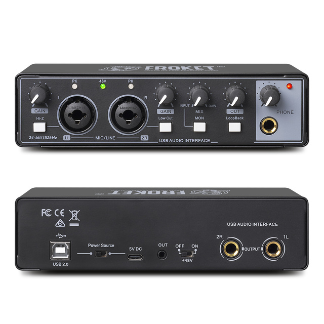 Professional 2-Channel Soundcard with Noise Cancelling Feature for Computer Audio Recording and Singing
