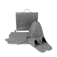 Ensemble de sauna 5 pièces en feutre gris (laine ou polyester) : chapeau, tapis, gants, chaussons, broderie personnalisée, unisexe, toutes saisons, pour le ski