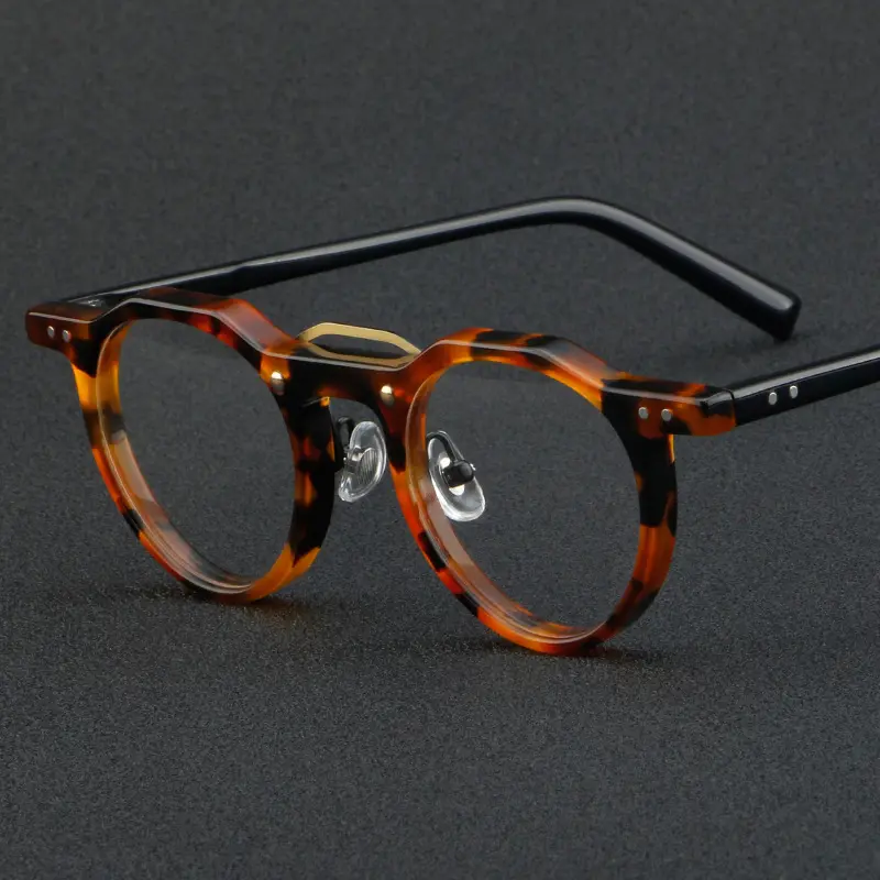 Designer Shenzhen High Quality Vintage Handmade Thick Acetate Circular Frame Glasses Plate Eyeglass Frame Gold Round