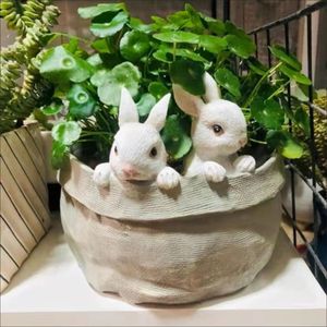 DAMAI Easter Bunny Potted Plant Decorations Cute Rabbit Companion Flower Pot Ornaments Tabletop Decor for Festive Atmosphere - Product Image 3