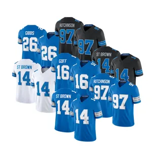 2024 New Stitched American Football Jersey Detroit 14 St. Brown 16 Jared Goff 97 Aidan Hutchinson 26 Gibbs 20 Sanders