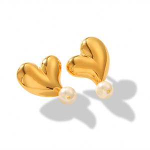 New Arrivals Large <b>Pearl</b> Heart Stud <b>Earrings</b> Fashion Non Tarnish Stainless Steel Gold Plated Irregular Heart-shaped <b>Earrings</b> - Product Image 5