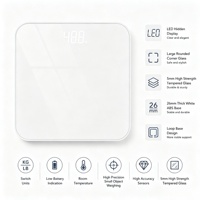 Balance électronique numérique ultra-mince portable avec grande plateforme de 260 mm, écran LED HD facile à lire, en verre, fonctionne sur piles, mesure du poids