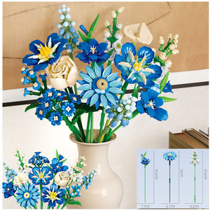 Lot de fleurs artificielles en plastique bleues pour décoration de bureau, ornements DIY, bouquet de tulipes et d'orchidées, ensemble de blocs de construction en gros - Product Image 3