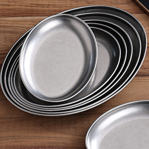 Customizable Retro Stainless Steel Elliptical Dish <strong>Plate</strong> <strong>Creative</strong> Serve Trays for Hotel Use for Barbecue Fish Snack <strong>Serving</strong> - Product Image 4
