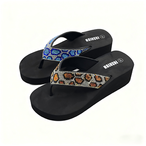 Womens nêm Đen <span class=keywords><strong>Flip</strong></span> <span class=keywords><strong>Flops</strong></span> lấp lánh Rhinestone dây đeo báo in tinh thể màu xanh thiết kế mùa hè dày duy nhất thân thiện với môi cho - Product Image 1