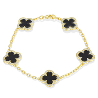 Bracelet trèfle à quatre feuilles en argent sterling 925 plaqué or 18 carats, nacre blanche, noire et rouge, pour femmes