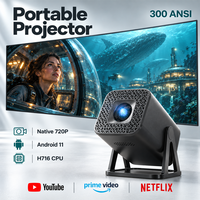 Mini projecteur à ultra courte focale 300 ANSI Lumens, résolution native 720P, Android Smart WiFi, projecteurs portables pour cinéma maison