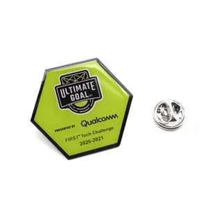 Metal CMYK Epoxy Badge Green Hexagon Emblem Label Pin