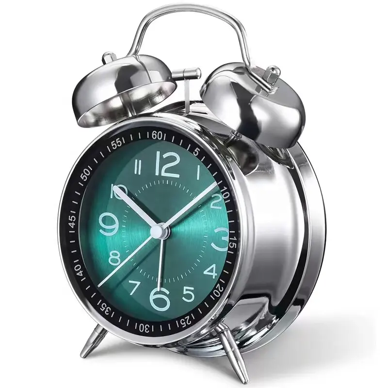 นาฬิกาปลุกกระดิ่ง 4 นิ้วโลหะนาฬิกาอะนาล็อกออกแบบแหวนตกแต่งบ้านพร้อมฟังก์ชั่น Backlight นาฬิกาตั้งโต๊ะสําหรับโฮมออฟฟิศ