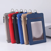Porte-clés en PU avec porte-cartes multiples, pliable, pour badge d'identification et carte de visite, avec fermeture éclair