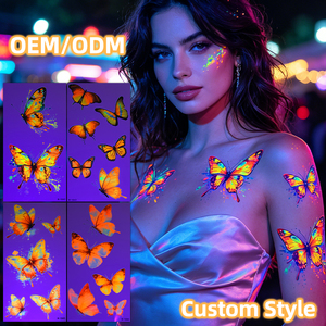 Pegatinas <span class=keywords><strong>de</strong></span> Mariposas Luminosas, Fluorescentes, Reactivas a los Rayos UV, Resistentes al Agua, <span class=keywords><strong>Tatuajes</strong></span> Temporales <span class=keywords><strong>de</strong></span> Papel Neón, OEM - Product Image 2
