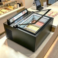 Vitrine de présentation commerciale de comptoir pour glaces coupées et yaourts glacés, à refroidissement direct, pour glaces dures, avec porte élévatrice en libre-service