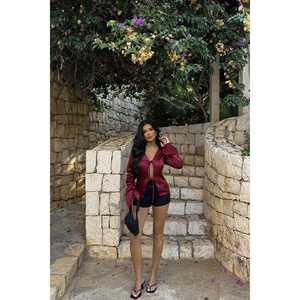 Chemise en satin bordeaux à col volanté, boutonnée, tailles XS-XL, décontractée, formelle, mode, tricotée, en mousseline de soie, respirante, unie, imprimée, usage quotidien - Product Image 3