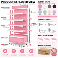 Étagère de présentation cosmétique rose en perforé, présentoir de magasin réglable en métal avec meuble de base pour produits de beauté