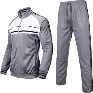 Chándal Deportivo para Hombre en Gris y Blanco con Bloques de Color, Manga Larga, Cuello Alto con Cremallera, Estilo Deportivo, Secado Rápido, Corte Regular, para Otoño - Product Image 1