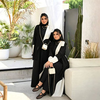Abaya ouverte modeste MQ285 pour femme, robe musulmane, coloris noir et blanc, empiècements, vêtement islamique, robe longue Dubaï