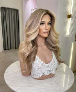 Perruque sans colle cheveux humains vierges doux Remy à cuticules alignées jolis blonds cendrés Highlight Lace Front perruques pour femmes prix de gros - Product Image 4
