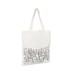 Black Logo Reusable Grocery Shopping White Tote Cotton Bag With Label