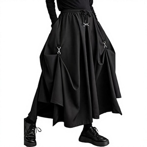 Womens Oversized Irregular <b>Drop</b> Crotch Harem Hakama Pleated Drawstring Pants Stylish Comfortable Fashion Occasion - Product Image 1