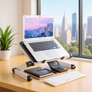 Soporte para portátil Cross Border, diseño de torre con altura ajustable, compatible con portátiles, MDF A2, 50x27x4,6 cm - Product Image 3