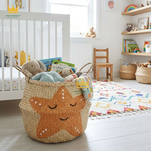 Hot Trend Cute Star Embroidery Rattan Storage <b>Basket</b> <b>With</b> <b>Handles</b> For Children's Toy Storage Top Sale - Product Image 4