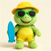 Peluche de mascotte personnalisée Tortue verte mignonne tenant une planche de surf avec chapeau coloré et lunettes de soleil Peluche de mascotte de tortue personnalisée