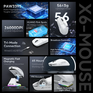 Attack Shark X6 Ergonomic RGB Gaming <b>Mouse</b> PAW3395 Triple Mode Lightweight Rechargeable Wireless <b>USB</b> Type-<b>C</b> Programmable Pairing - Product Image 6