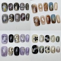 2026 Faux ongles à presser faits main, amande, courts, carrés, amusants, amovibles, réutilisables, 3D stéréo, motif dessin animé Kawaii, mignons, pour doigts