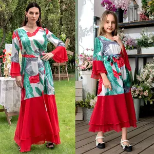 Muslim Middle East Robe Holiday Maxi Dress Chiffon Stitching Velvet Female Parent-Child Clothing Lehenga Choli Party Wear