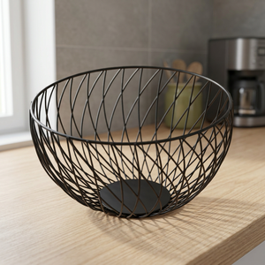 <b>Round</b> Metal <b>Storage</b> <b>Basket</b> Iron Wire Kitchen Food Container Durable Minimalist Standing Type Single Tier Welding Design - Product Image 1