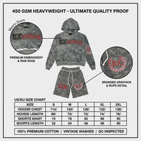 Ensemble sweat à capuche zippé et short en molleton bouclette AOP 450 g/m² personnalisé |   Doublure apparente à bords bruts, fabrication exclusive OEM ODM
