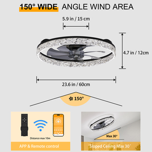 โคมไฟเพดานคริสตัลโมเดิร์น LED พร้อมพัดลม ติดตั้งแบบฝัง ใช้มอเตอร์ DC ควบคุมด้วยรีโมท ปรับความสว่างได้ เหมาะสำหรับห้องนอน ห้องนั่งเล่น - Product Image 5