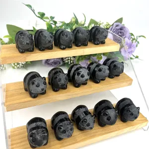 New Arrival Product Hot-selling Crystal Panda Carvings Obsidian Panda For Decoration