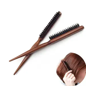 מסרקים מותאמים אישית מברשת שיער מלמלה סלון מסרק עיצוב שיער 3 שורות ניילון זיפי עץ ידית מברשת שיער מלמלה
