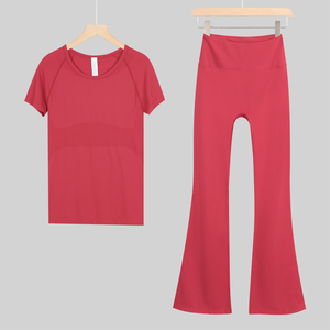 2025 Custom Logo Quick Dry Lightweight Yoga <b>Leggings</b> T-shirt Set Solid <b>Pattern</b> Breathable Eco-friendly Plus Size Front Logo - Product Image 1