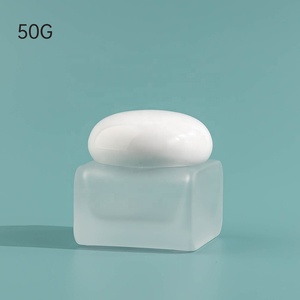 Frosted Luxury Chất lượng cao vuông chăm sóc da kem 50ml dày dưới lọ thủy tinh với màu trắng dễ thương nắp tròn - Product Image 6