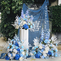 Arche murale de fleurs artificielles faites à la main, roses bleues et blanches, hortensias, pour toile de fond de mariage, centre de table, Fête des Mères, Pâques, vente en gros