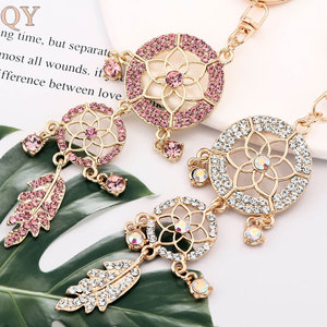 QY Dream Catcher Feather Keychain Rhinestone Hollow Alloy Bag Charm <b>Car</b> <b>Key</b> <b>Ring</b> Boho Pendant Gift Wholesale Accessories - Product Image 2
