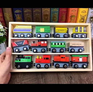 Tren de madera magnético de Thomas para niños, helicóptero de vía férrea, coche, camión, accesorios de juguete, Mini coche DIY, apto para pistas de Biro, regalos