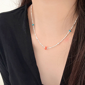 สร้อยคอประดับลูกปัดเงินแท้ S925 สำหรับผู้หญิง สวมใส่ได้ทุกวัน โซ่เงิน 925 พร้อมลูกปัดหลากสี - Product Image 1