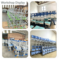 Ensemble pupitre et chaise d'école réglables en hauteur, mobilier scolaire en bois avec structure métallique durable