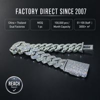 Vente en gros directe usine Bracelet maille cubaine 15 mm en CZ, Bijoux hip-hop éco-responsables sertis de pierres, Maille cubaine Miami personnalisée en Moissanite