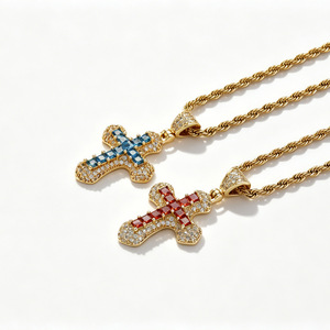 Colar com Pingente de Cruz Crucifixo de Zircônia em Latão Colorido, Colares com Múltiplos Pingentes de Latão Colorido, Corrente de Corda para Uso - Product Image 3