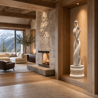 Sculpture abstraite torsadée en fibre de verre avec base éclairée, statue moderne pour l'intérieur, décoration de salon