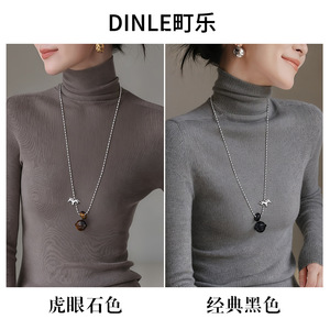 สร้อยคอจี้หินธรรมชาติ Dinle พร้อมโซ่เงิน รูปทรงสัตว์ ดีไซน์เรขาคณิต แฟชั่น สร้อยคอสำหรับใส่กับเสื้อสเวตเตอร์ ของขวัญ เครื่องประดับ - Product Image 5