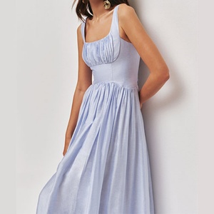 Robe midi pour femme de haute qualité, personnalisée, douce et confortable, avec fermeture éclair dissimulée au dos, sans manches, taille cintrée, pour femme - Product Image 1