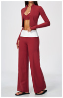 Pantalon évasé, Soutien-gorge de sport à bretelles réglables, Veste de sport pour femme vert foncé, Vêtements de sport en gros