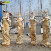Statue de femme en marbre beige naturel européen YOUFINE avec fleur pour jardin