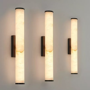 Brass Finish Marble Look <b>Wall</b> Lamp Modern <b>Sconce</b> Vertical Fluted <b>Light</b> for Bedroom Hallway Living Room - Product Image 3